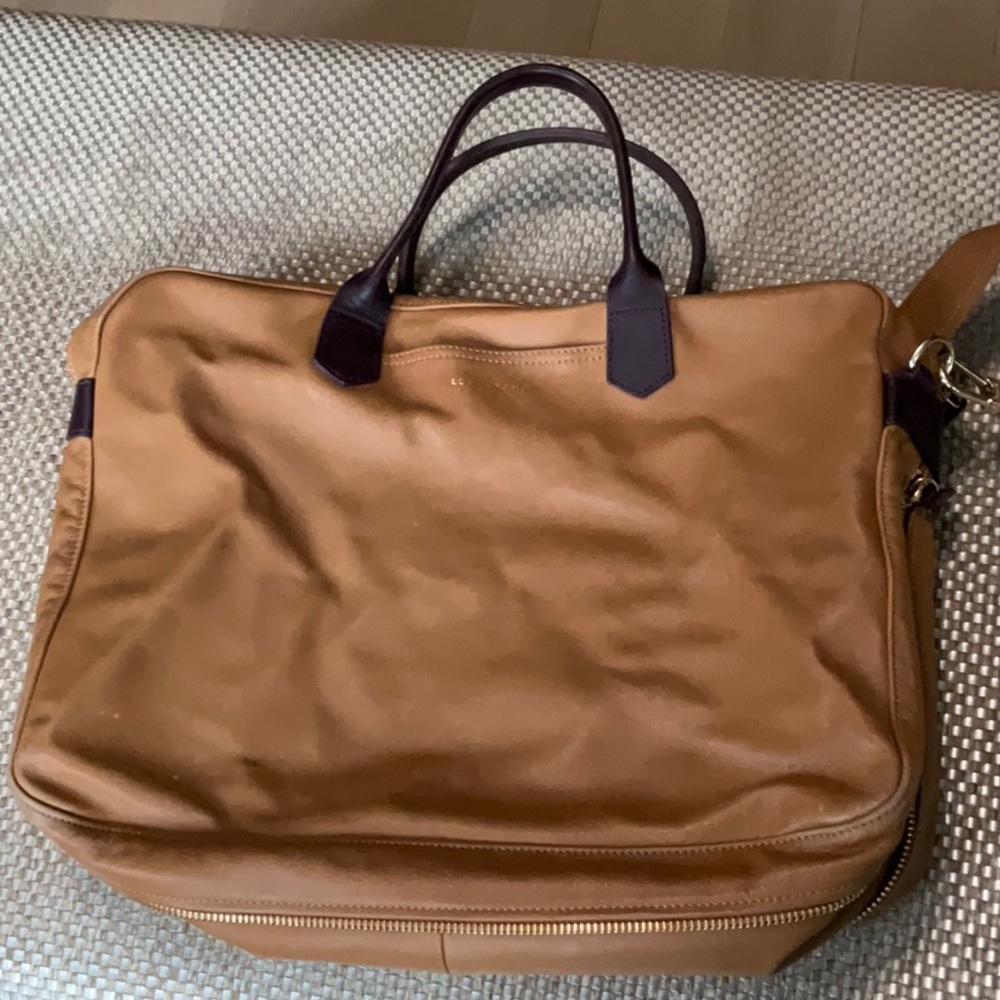 Longchamp Tan Leather Briefcase Tote Crossbody Bag